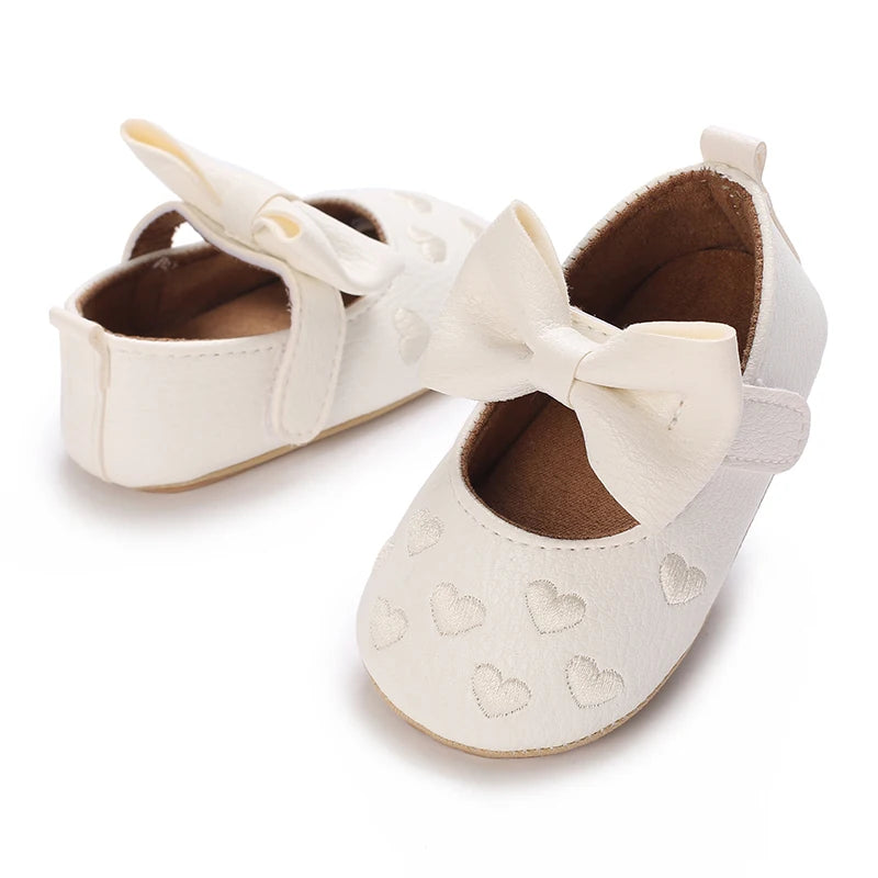 Baby Girls’ Bow Princess Shoes – Soft Leather Non-Slip Walking Sneakers