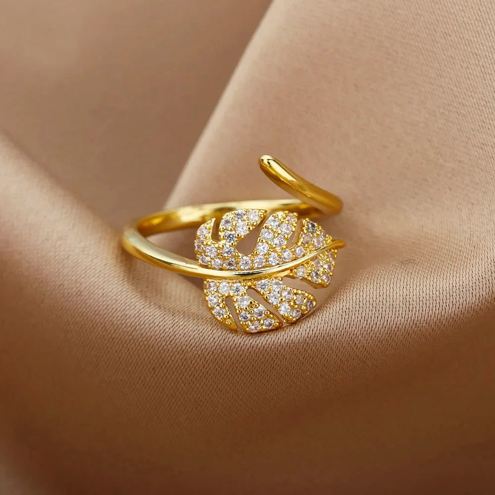 Gold Stainless Steel Crystal Ring