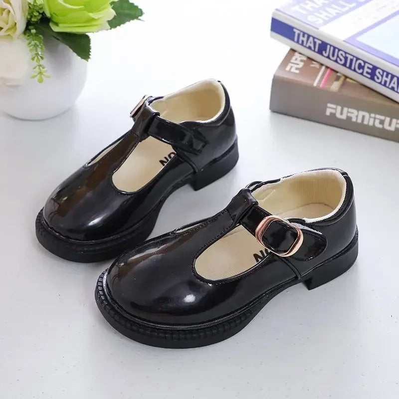 Kids’ Leather T-Strap Flats – School & Party Shoes (26–36)
