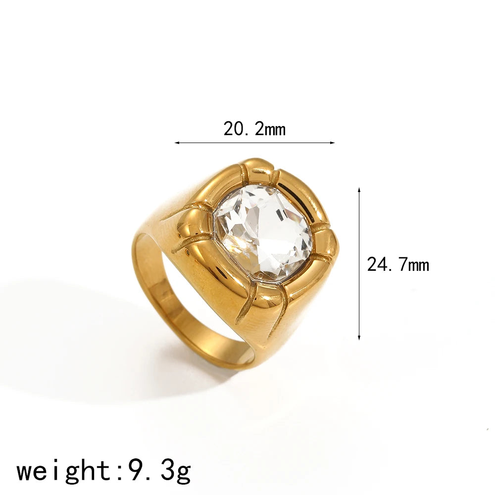 Fashion Fine Stainless Steel Square Zircon Rings High Quality Waterproof For Women Jewelry