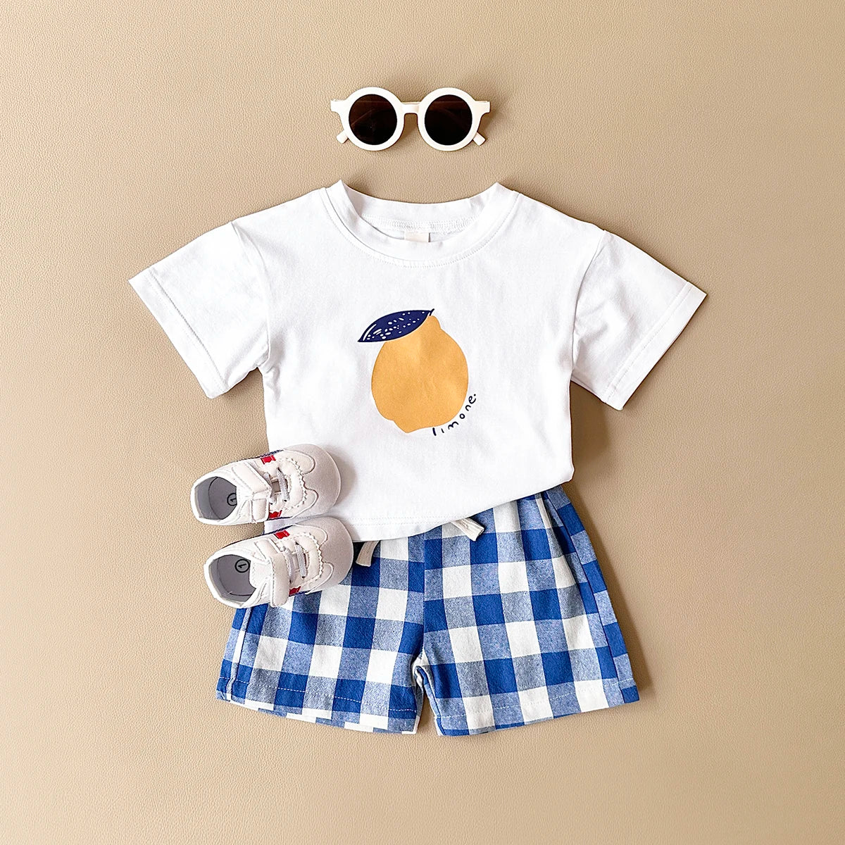 2PCS Baby Boys Girls Clothes Set T-shirt & Checkered Shorts 0-3Y