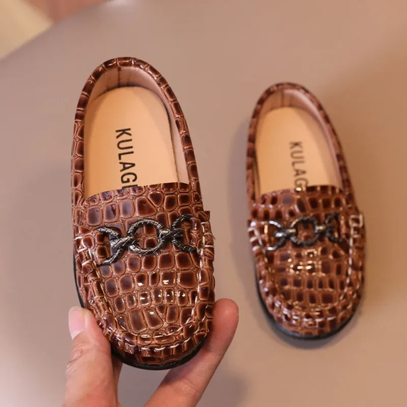 Kids’ Leather Loafers – Casual Slip-On Moccasins (21–30)