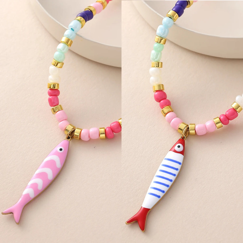 Enamel Fish Pendant Necklace