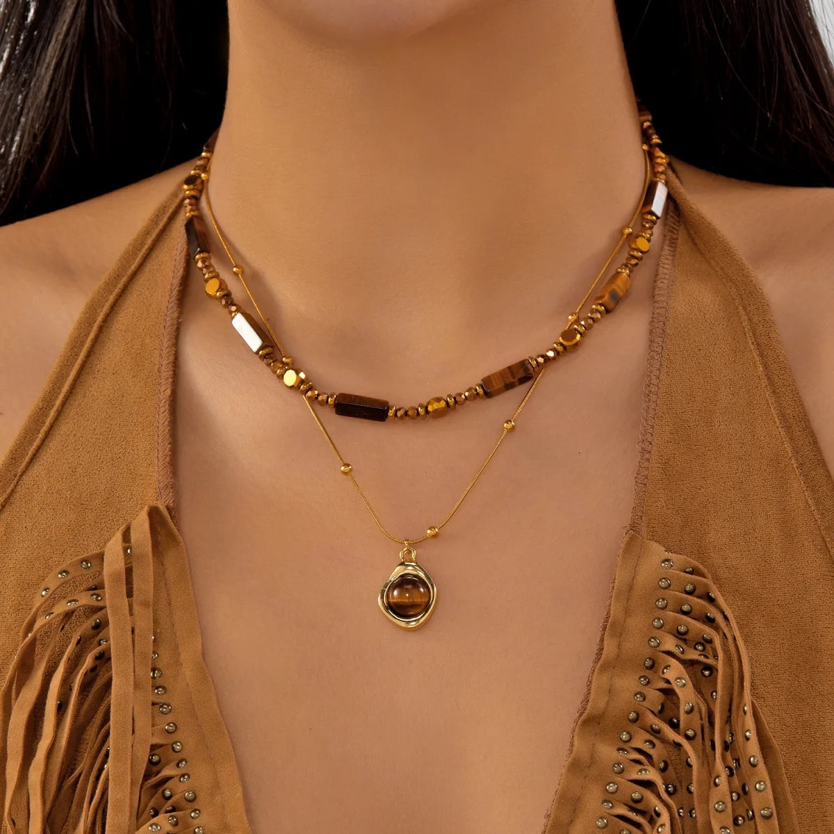 Vintage Tiger Eye Stone Beaded Heart