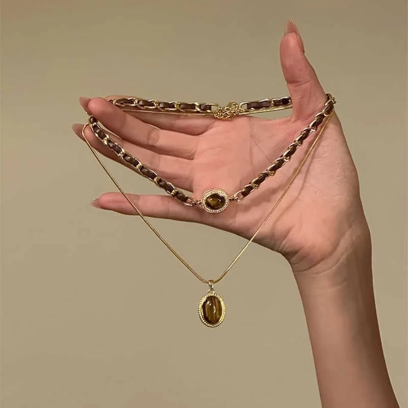 Nature Tiger Eye Stone Pendants Necklaces