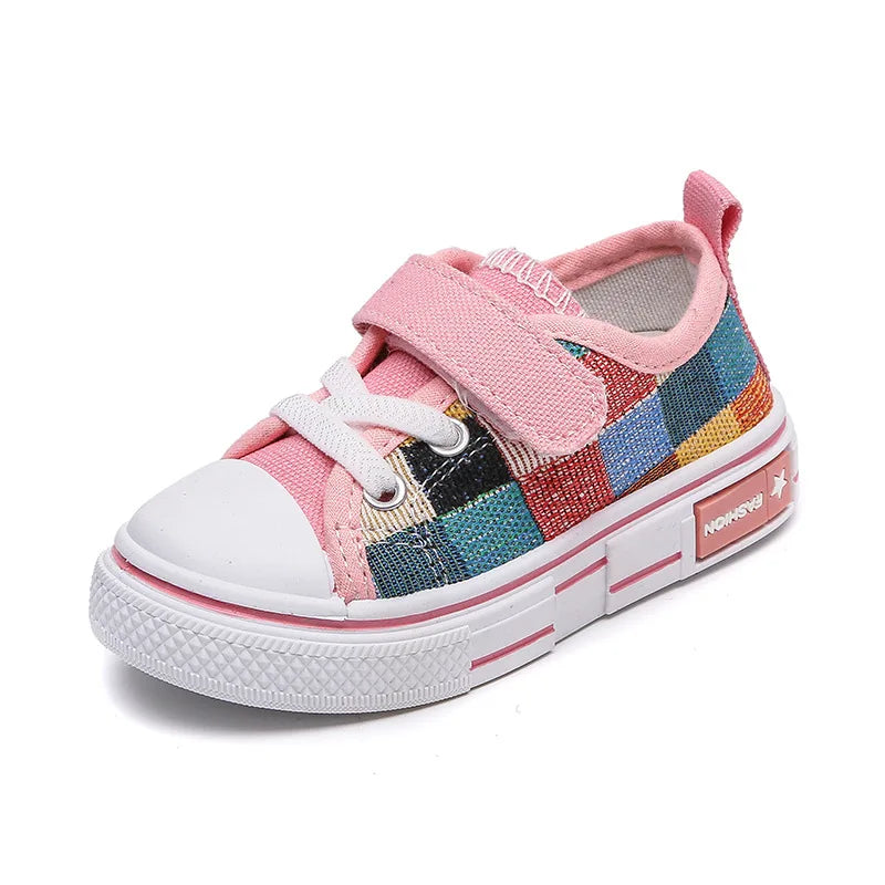 Kids’ Canvas Sneakers – Checkered Casual Shoes, Soft Sole