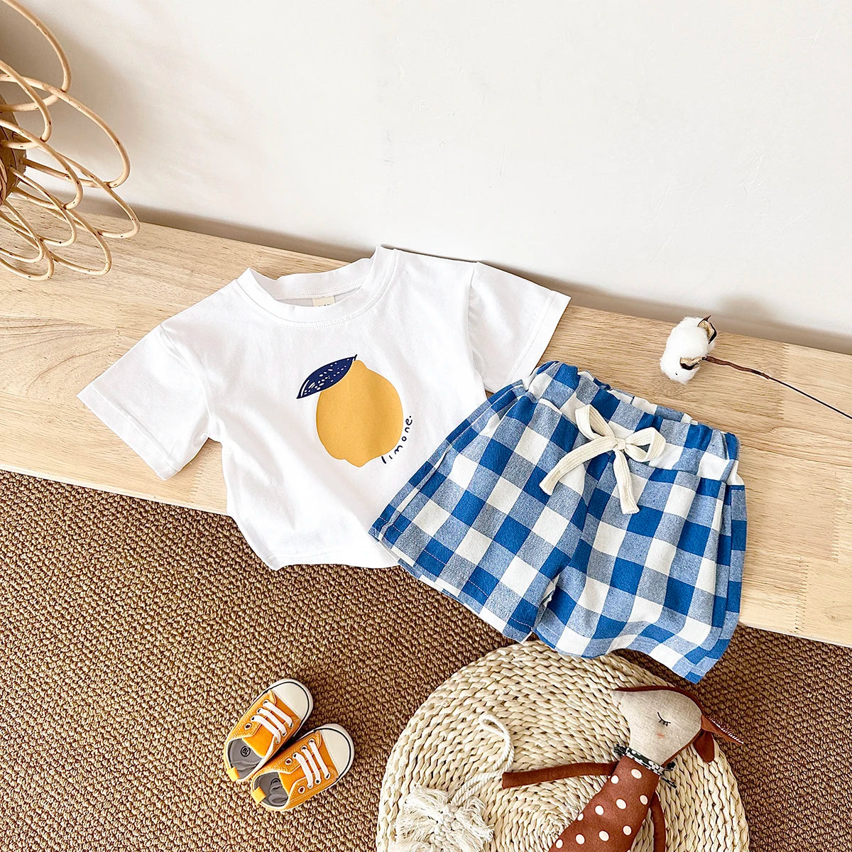 2PCS Baby Boys Girls Clothes Set T-shirt & Checkered Shorts 0-3Y