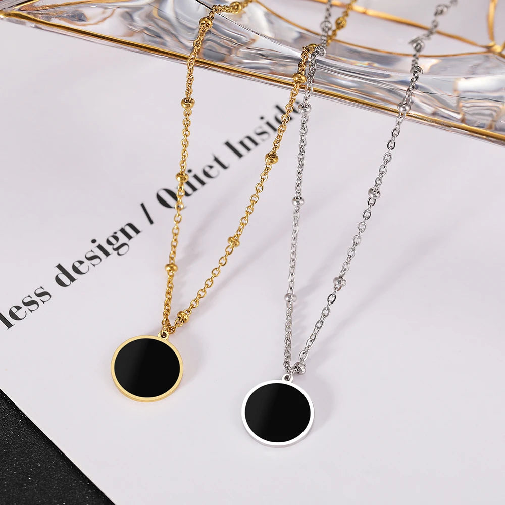 Stainless Steel Necklaces Disc Circle Pendants