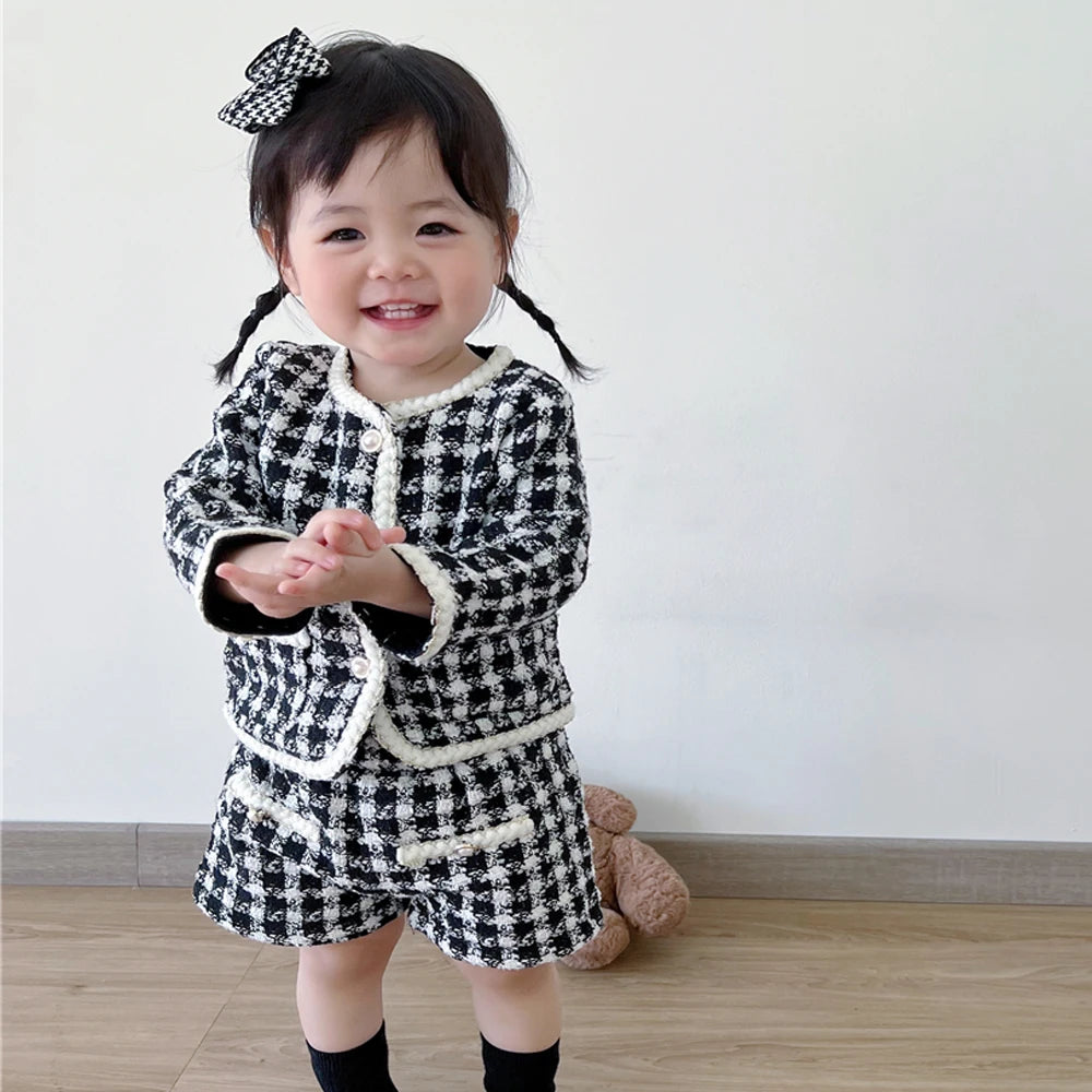 Cute Baby 2-Piece Set, Plaid Shirt & Shorts