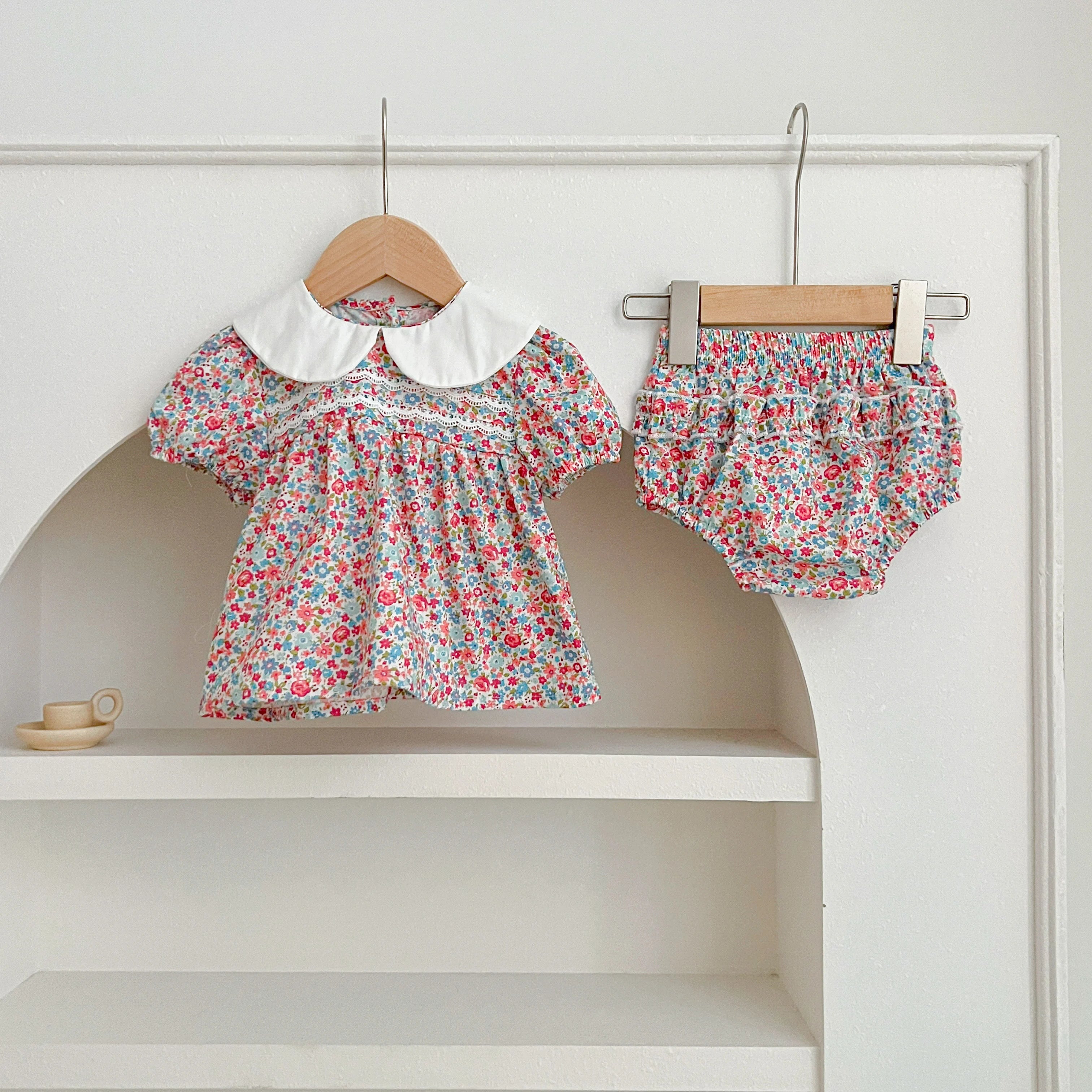 Baby Girl Cherry Floral Outfit – Summer (0–12M)