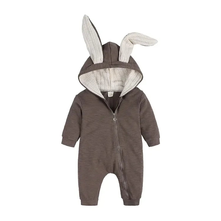 Baby Romper 3–18M, Cartoon Hooded Long Sleeve Jumpsuit