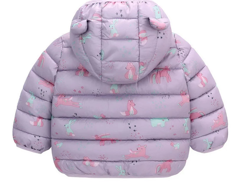 Baby Boys Girls Down Coats Long Sleeve Cartoon Dinosaur Print Jackets 1-5Yrs