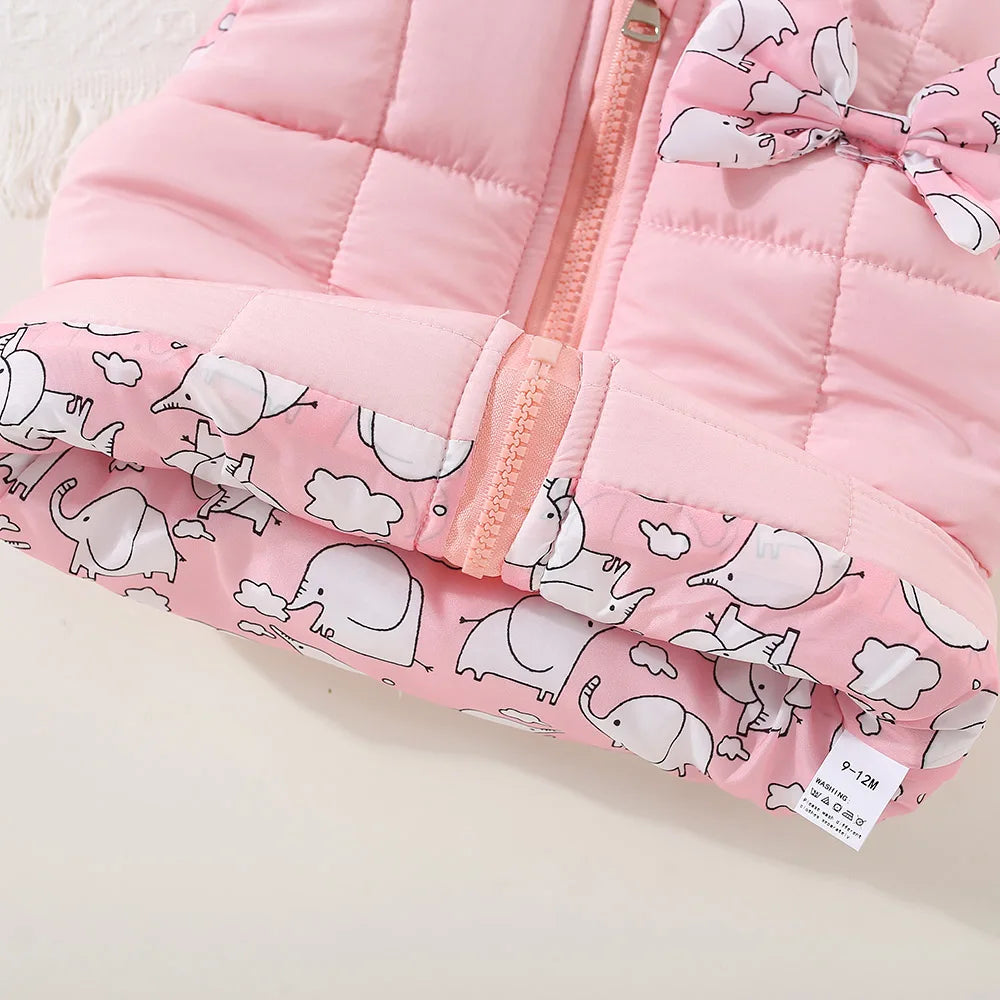 Kids Hooded Vest – Pink Elephant Print