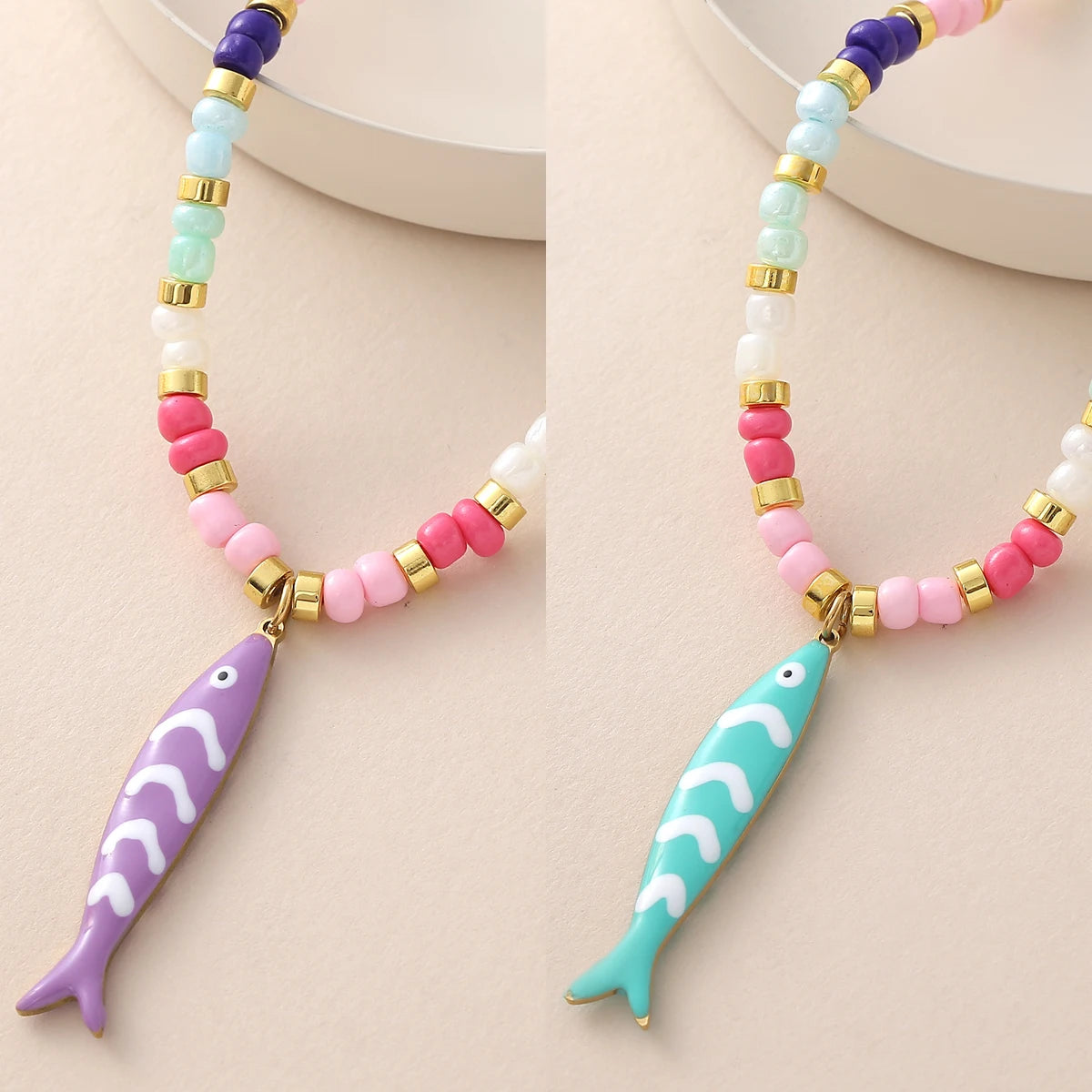 Enamel Fish Pendant Necklace