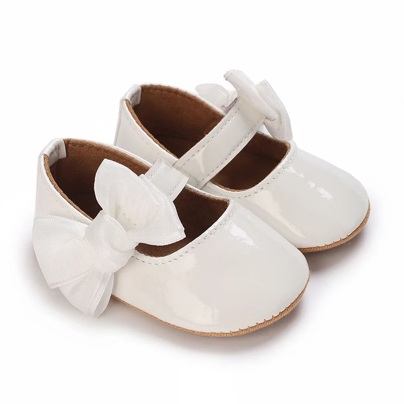 Baby Girls’ Bow Princess Shoes – Soft Leather Non-Slip Walking Sneakers