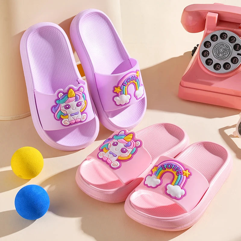 Kids Unicorn Rainbow Slippers – Non-Slip Indoor & Beach Shoes