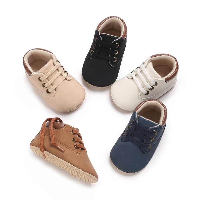 Baby Walking Shoes (0–18M) – Lace-Up Casual Flat Sneakers