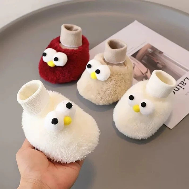 Baby Cartoon Elastic Plush Shoes (0–18M) – Soft Warm Socks Sneakers
