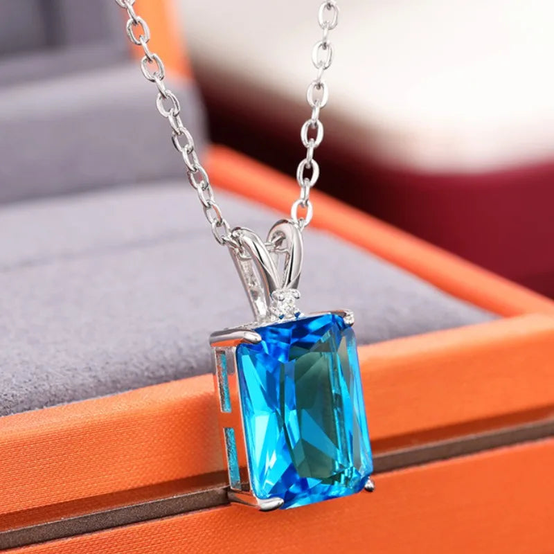 Huitan Luxury Solitaire Blue CZ Square