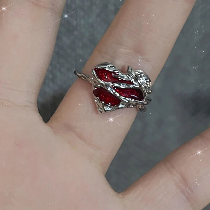 Irregular Red Crystal Butterfly Ring
