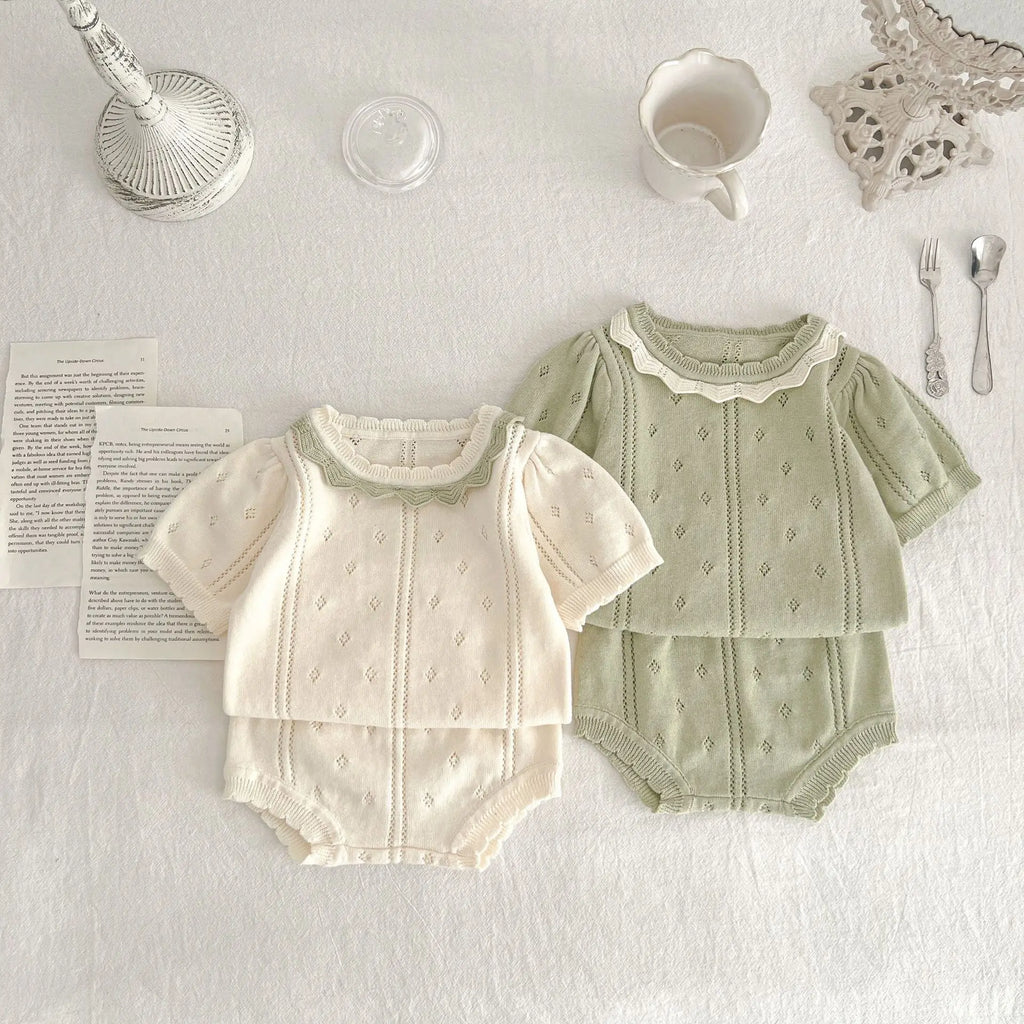 Baby Girl Knit Tee & Shorts Set – Summer (0–2Y)