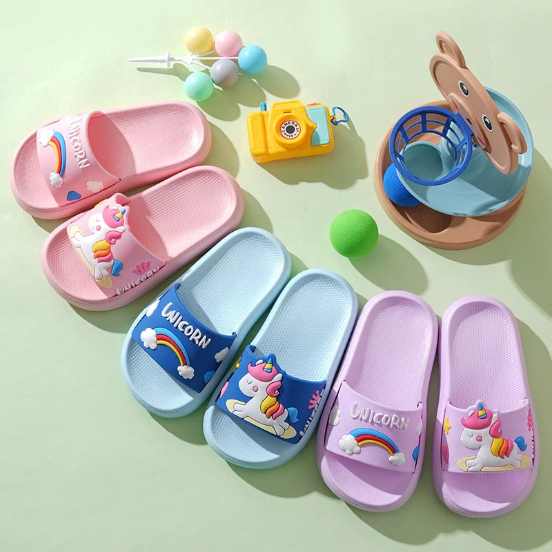 Kids Unicorn Rainbow Slippers – Non-Slip Indoor & Beach Shoes
