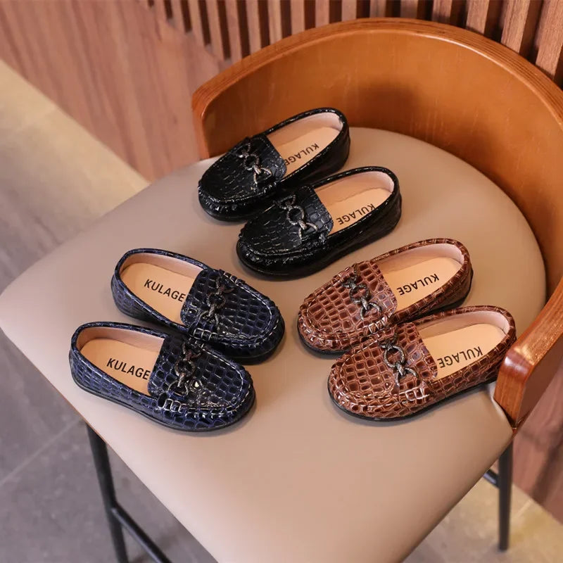 Kids’ Leather Loafers – Casual Slip-On Moccasins (21–30)