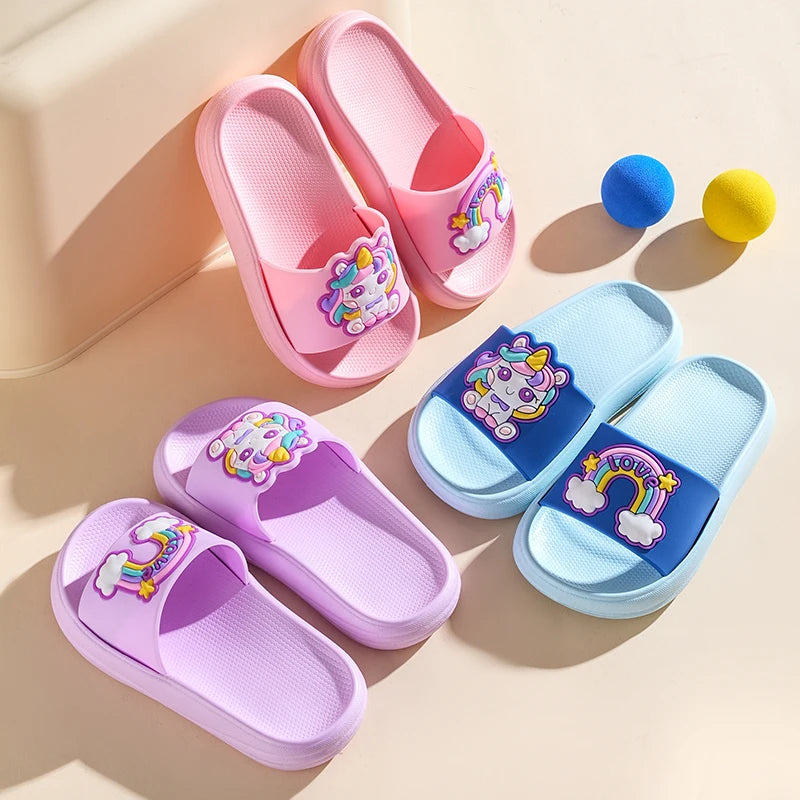 Kids Unicorn Rainbow Slippers – Non-Slip Indoor & Beach Shoes