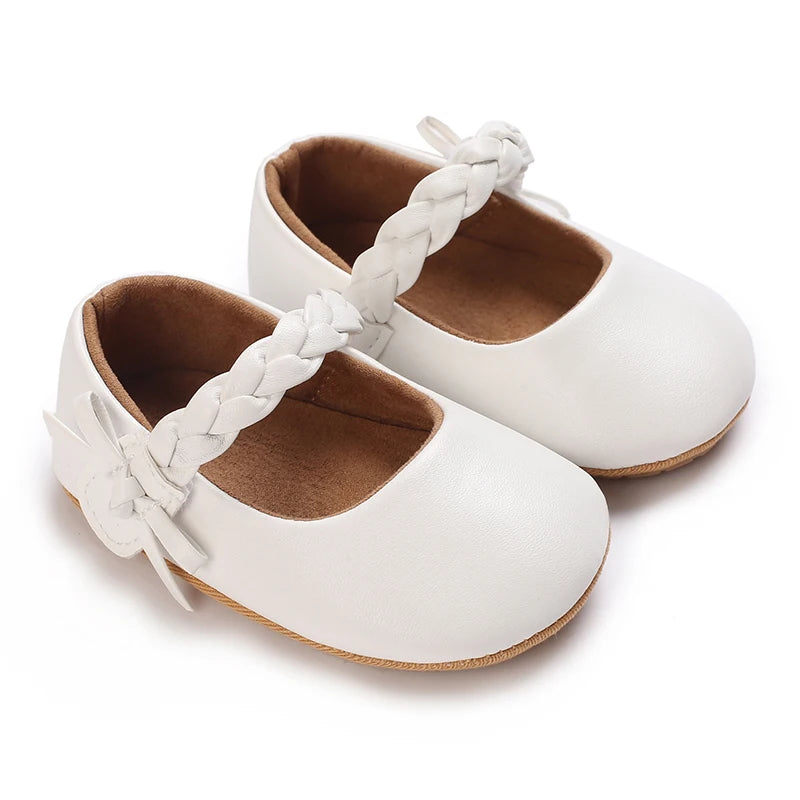 Baby Girls’ Bow Princess Shoes – Soft Leather Non-Slip Walking Sneakers