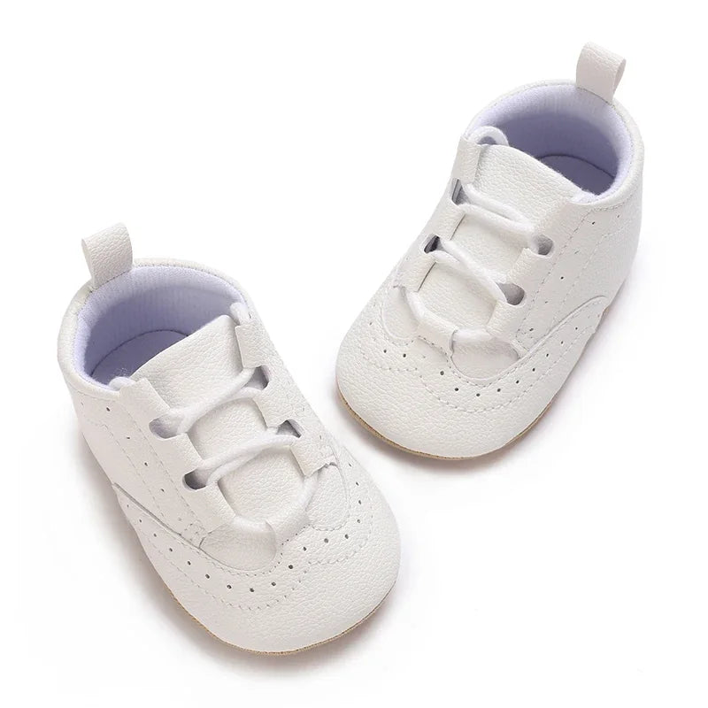 Baby Boys’ Moccasins – White Soft-Sole Non-Slip First-Step Shoes