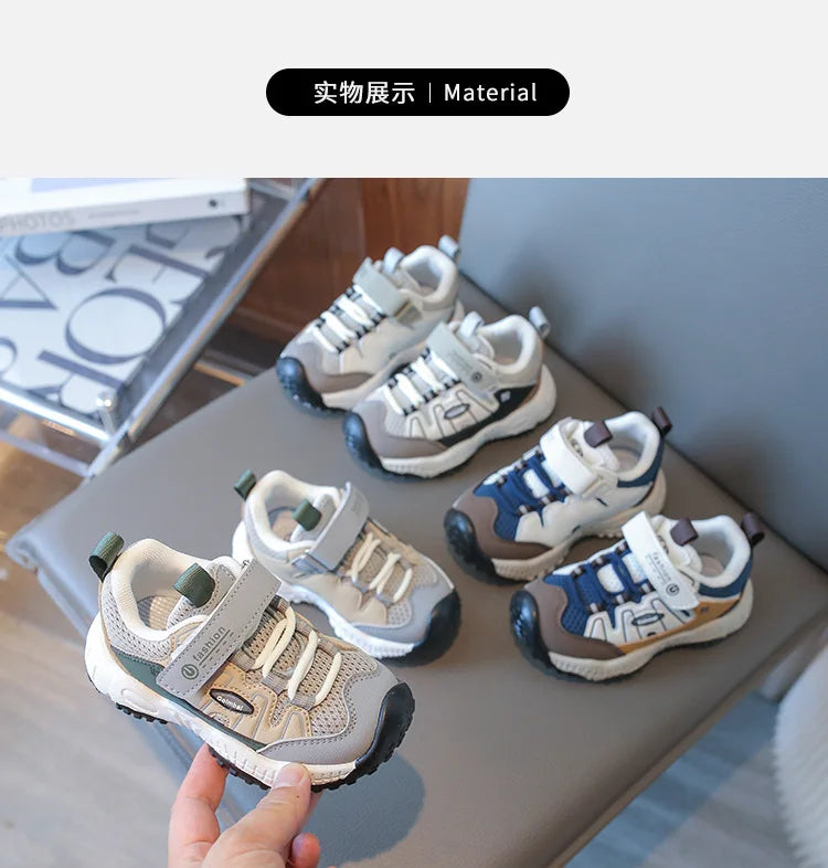 Boys’ Patchwork Sneakers – Casual Outdoor Sports Shoes
