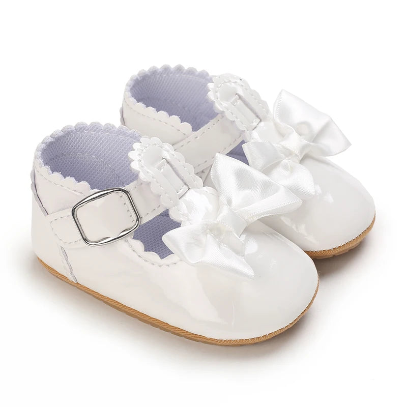 Baby Girls’ Bow Princess Shoes – Soft Leather Non-Slip Walking Sneakers