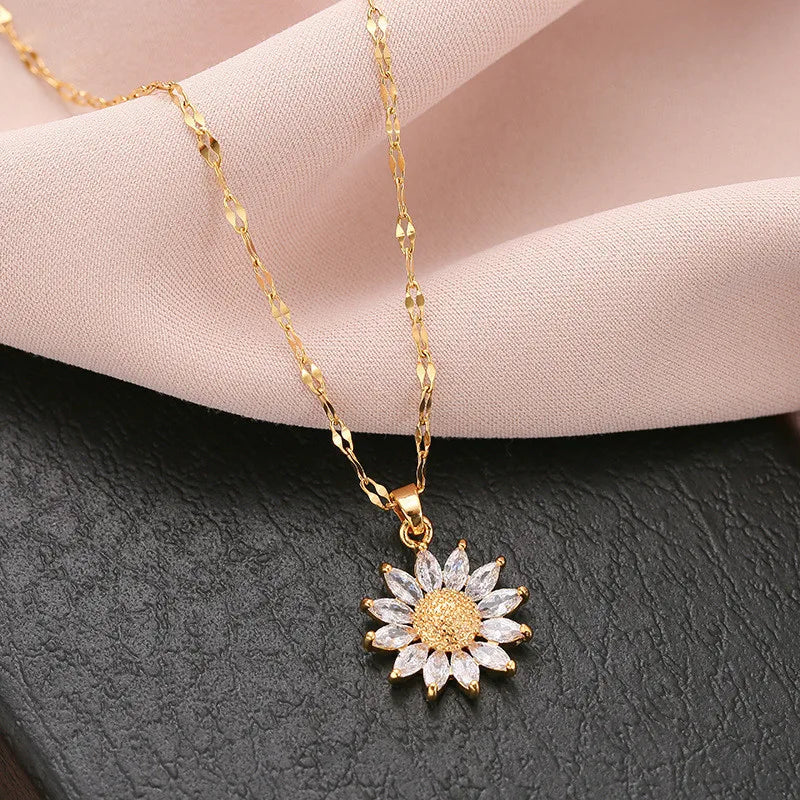 Gold Plated Sunflower Titanium Necklace