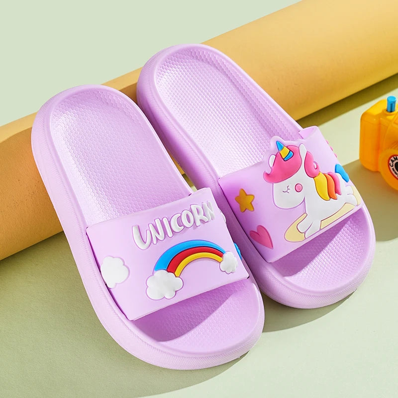 Kids Unicorn Rainbow Slippers – Non-Slip Indoor & Beach Shoes