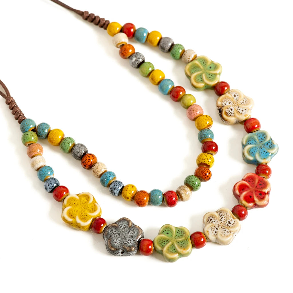 Handmade Ceramic Flower Necklace for