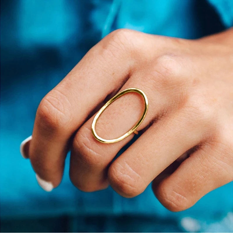 Huitan Geometric Hollow Oval Ring