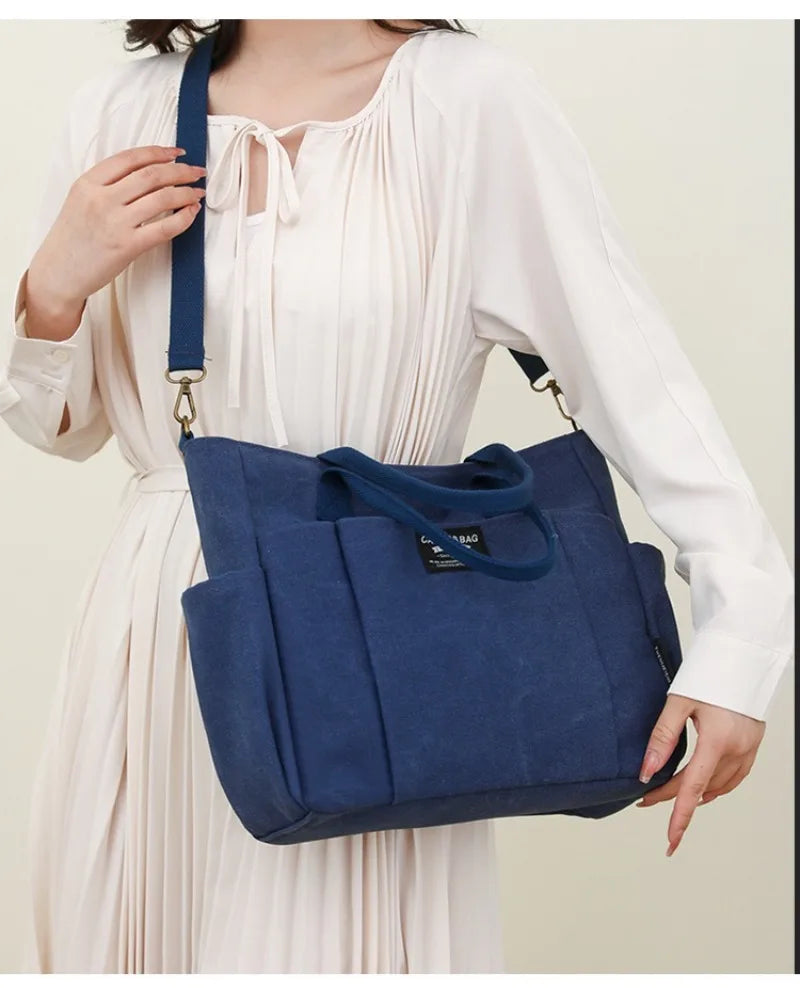 Canvas Ladies Commuter Bag – Horizontal Shoulder Tote for Students