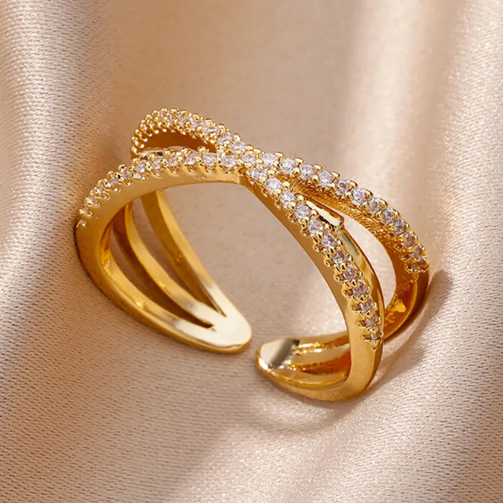 Gold Stainless Steel Crystal Ring