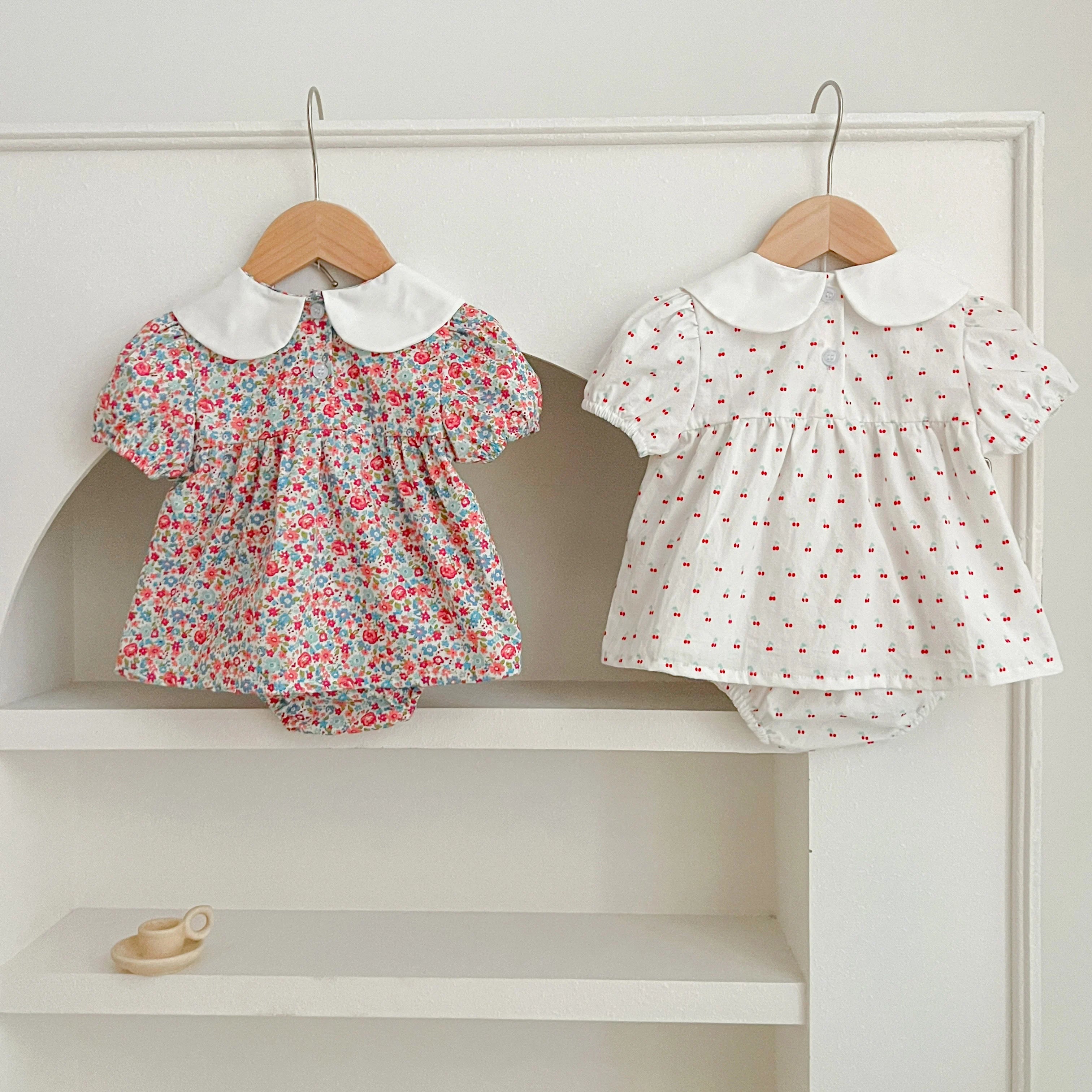 Baby Girl Cherry Floral Outfit – Summer (0–12M)