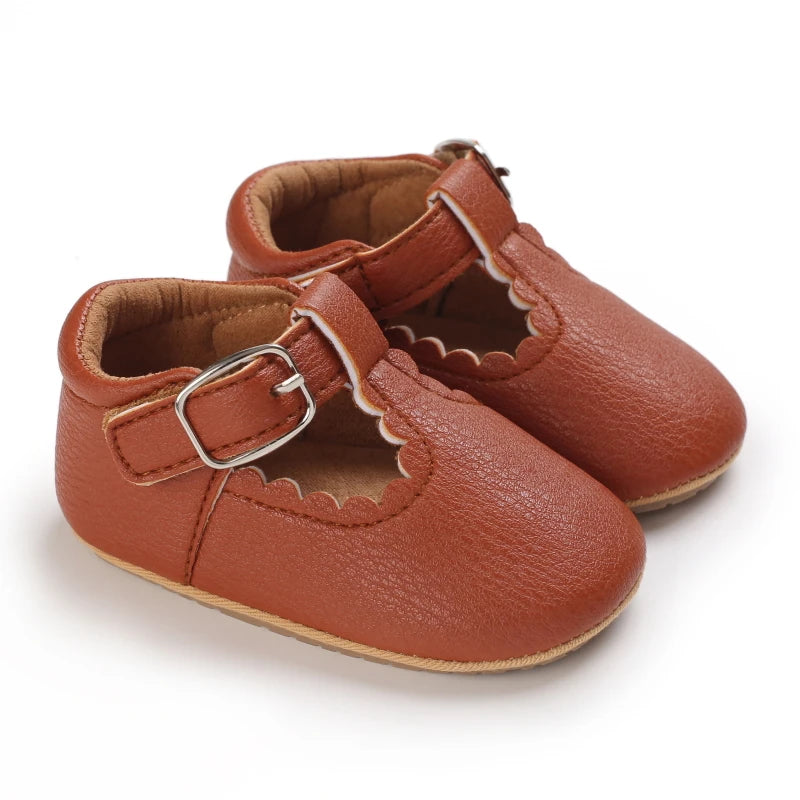 Baby Stripe Leather Shoes – Multicolor Non-Slip First Walkers