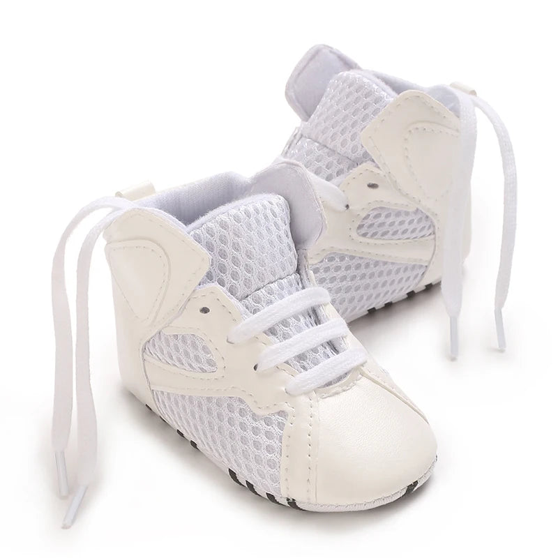 Infant Spring Sneakers (0–18M) – White Non-Slip Soft-Soled Shoes