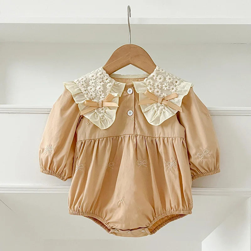 Newborn Cotton Bow & Ruffle Jumpsuit