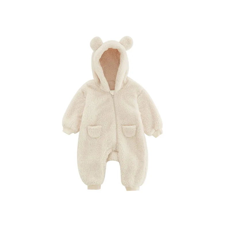 Infant Baby Romper, Warm Fleece Hooded Jumpsuit