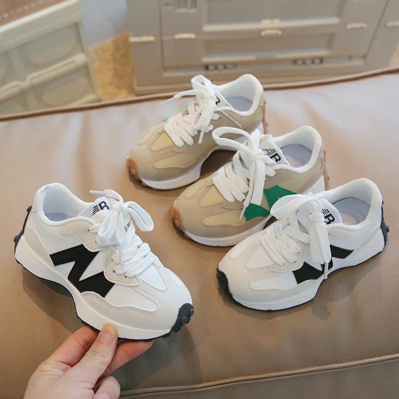 Kids Spring Leather Sneakers – Soft Sole Non-Slip Casual Shoes