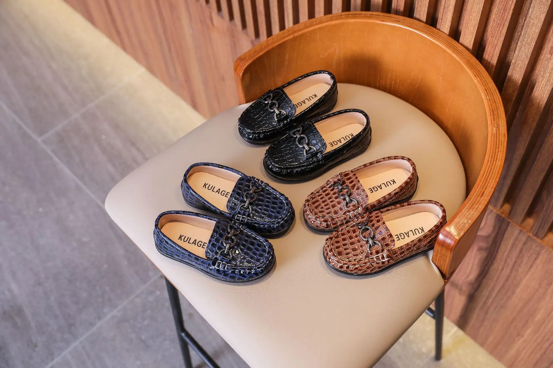 Kids’ Leather Loafers – Casual Slip-On Moccasins (21–30)