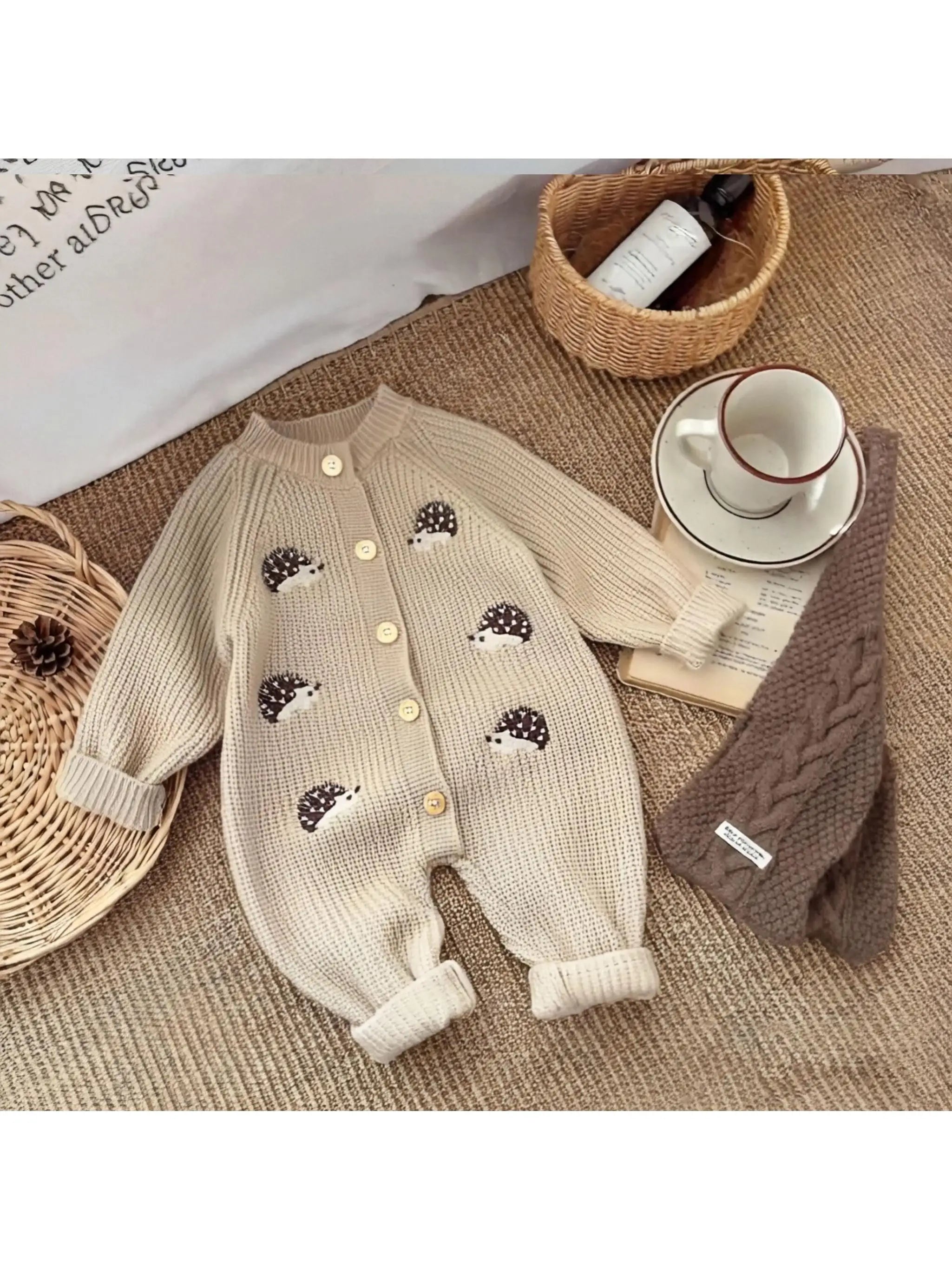 Cute Baby Jumpsuit, Knitted Hedgehog Spring/Autumn Outfit