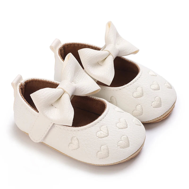 Baby Girls’ Bow Princess Shoes – Soft Leather Non-Slip Walking Sneakers