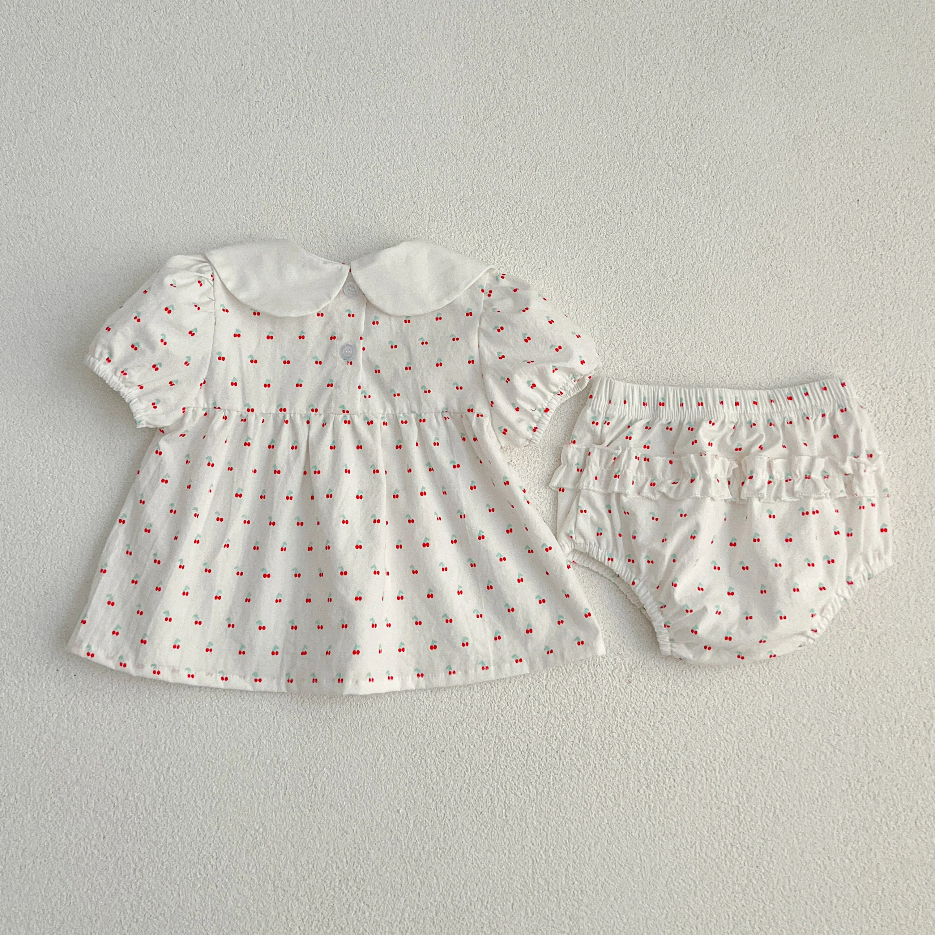Baby Girl Cherry Floral Outfit – Summer (0–12M)