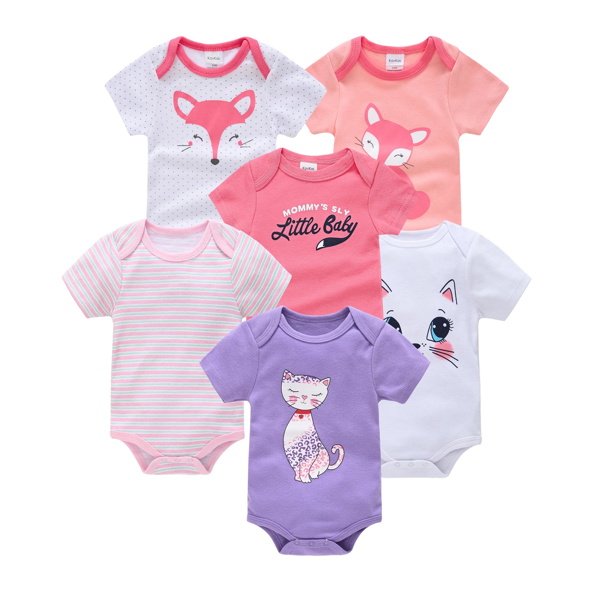 3/6PCS Baby Bodysuit Set, Cotton Short Sleeve 0–12M
