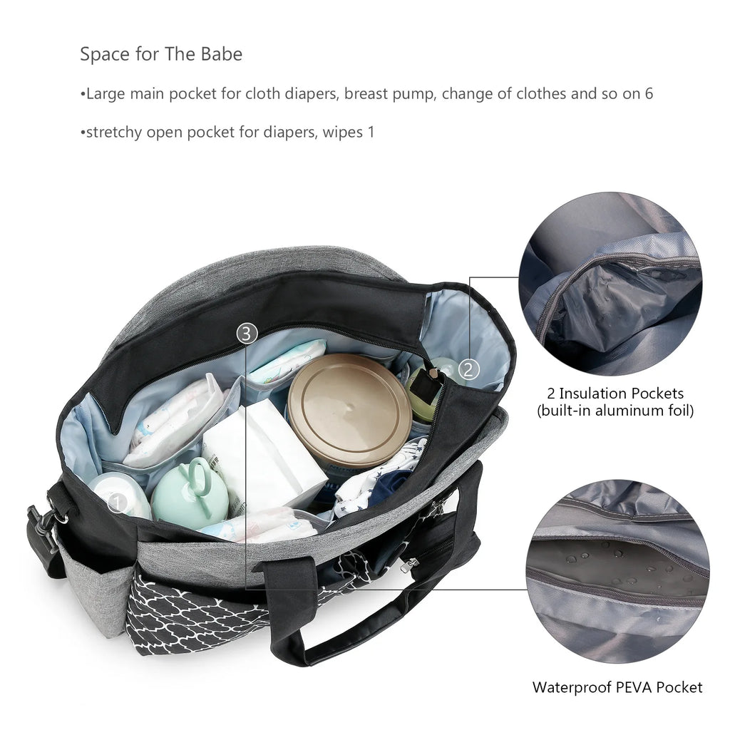 Diaper Bag Tote – Waterproof, Portable Baby Changing Bag with Shoulder Strap for Moms